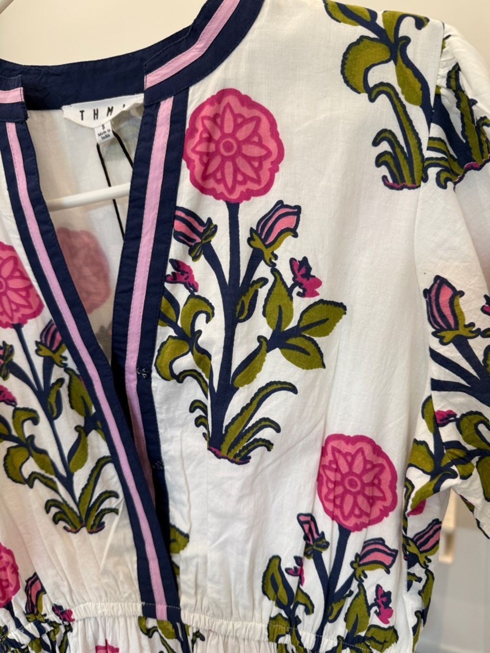 💙 NWT 💙 THML • White Floral Puff Sleeve Maxi Dress with Contrast Collar • Small - Picture 14 of 16